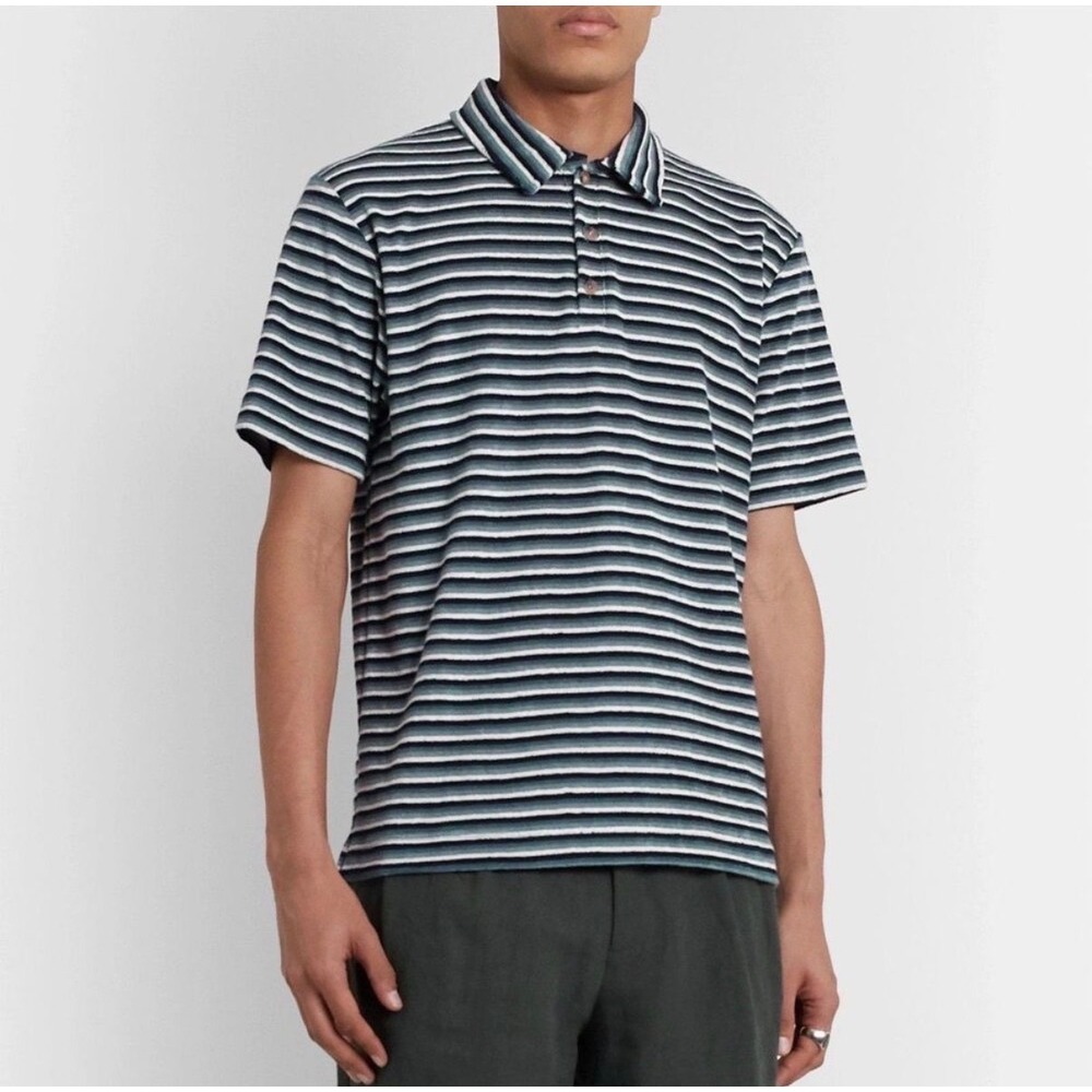 Howlin Loose End Striped Terry Polo Grey Blue Size XL Beach Coastal Resortwear